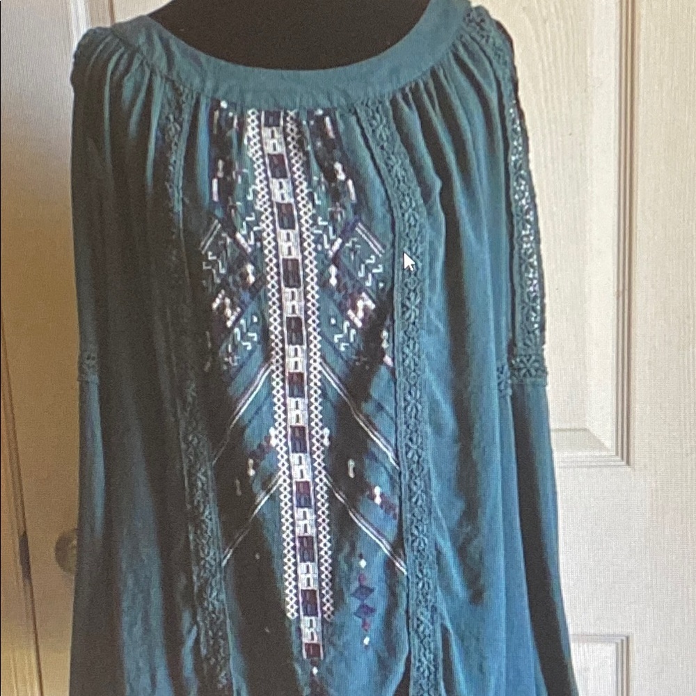 Knox Rose Teal Embroidered Boho Blouse